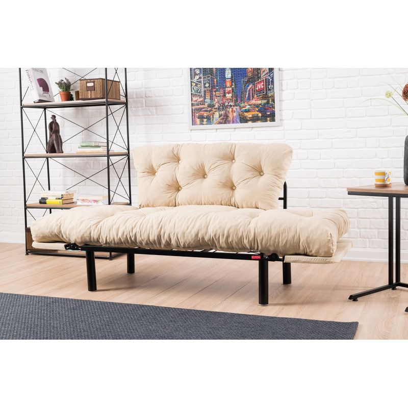 Casa si Gradina - Mobilier - Canapele si coltare - Canapele - Canapea extensibila, Hanah Home, metal, microfibra, crem, 155x85x70 cm - Infinity.ro