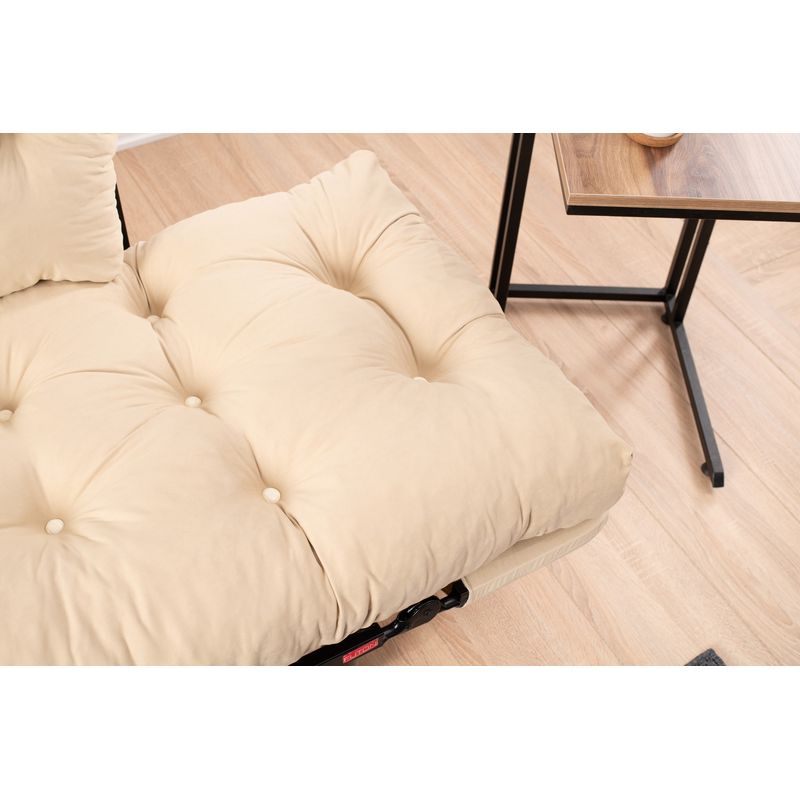 Casa si Gradina - Mobilier - Canapele si coltare - Canapele - Canapea extensibila, Hanah Home, metal, microfibra, crem, 155x85x70 cm - Infinity.ro