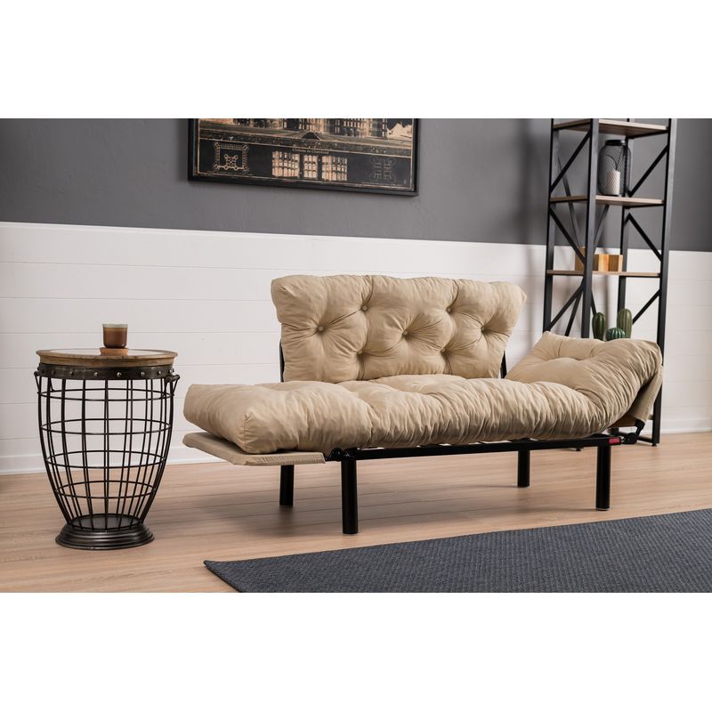 Casa si Gradina - Mobilier - Canapele si coltare - Canapele - Canapea extensibila, Hanah Home, metal, microfibra, crem, 155x85x70 cm - Infinity.ro