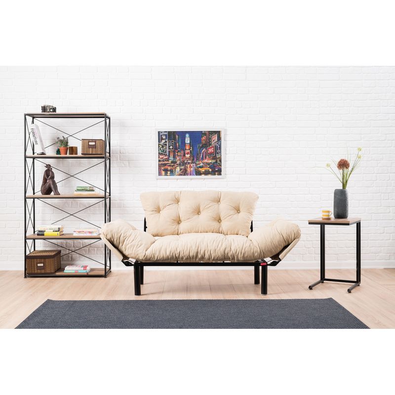 Casa si Gradina - Mobilier - Canapele si coltare - Canapele - Canapea extensibila, Hanah Home, metal, microfibra, crem, 155x85x70 cm - Infinity.ro