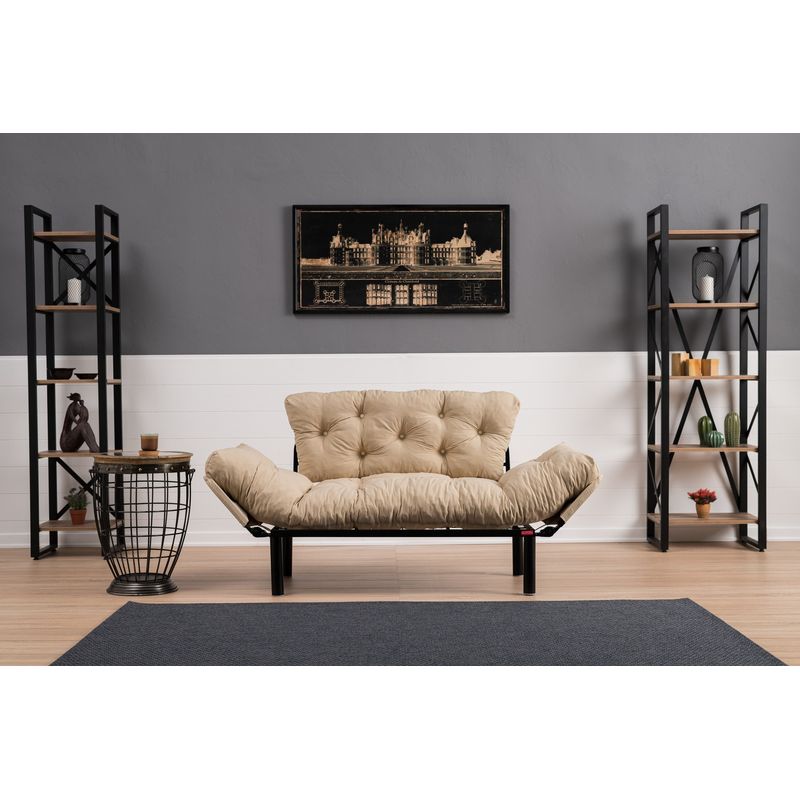 Casa si Gradina - Mobilier - Canapele si coltare - Canapele - Canapea extensibila, Hanah Home, metal, microfibra, crem, 155x85x70 cm - Infinity.ro