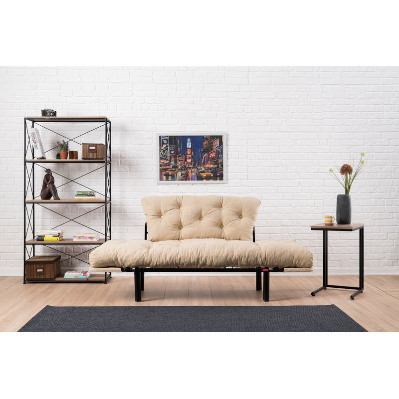 Casa si Gradina - Mobilier - Canapele si coltare - Canapele - Canapea extensibila, Hanah Home, metal, microfibra, crem, 155x85x70 cm - Infinity.ro
