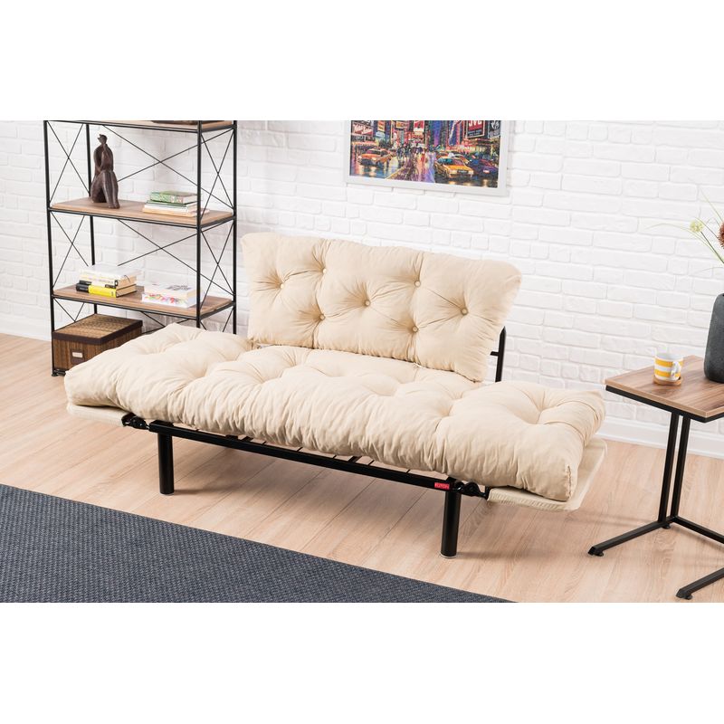 Casa si Gradina - Mobilier - Canapele si coltare - Canapele - Canapea extensibila, Hanah Home, metal, microfibra, crem, 155x85x70 cm - Infinity.ro