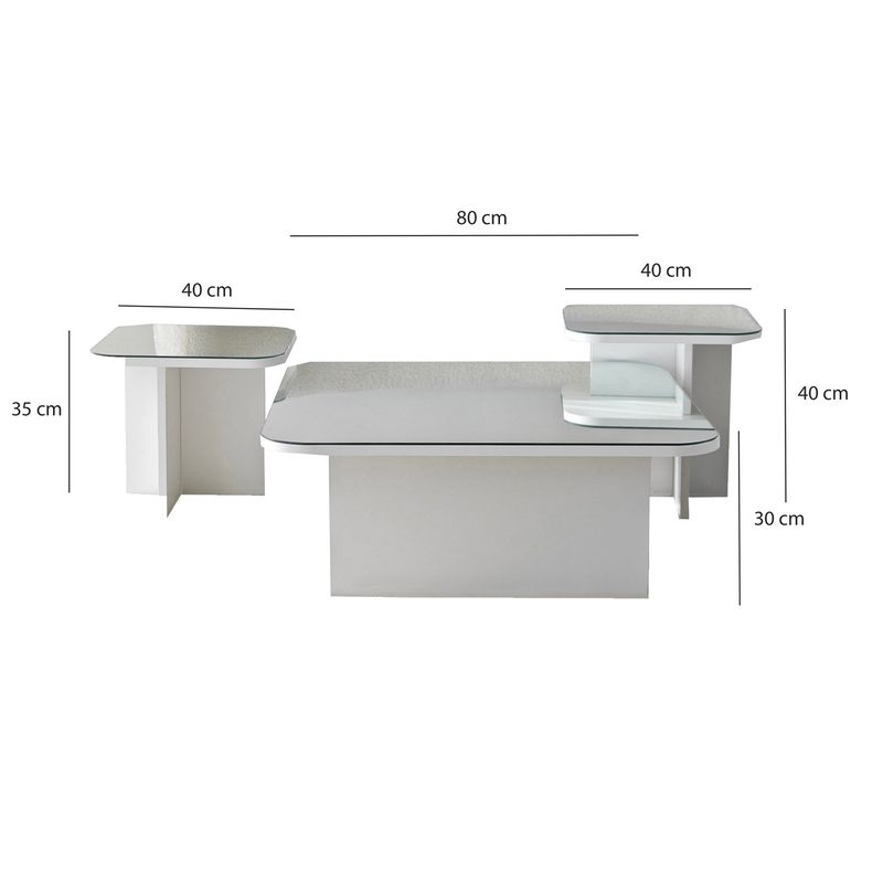 Casa si Gradina - Mobilier - Mese si birouri - Masute de cafea - Set masute de cafea, Hanah Home, pal melaminat, alb, 80x80x30 cm, 40x40x35 cm, 40x40x40 cm - Infinity.ro