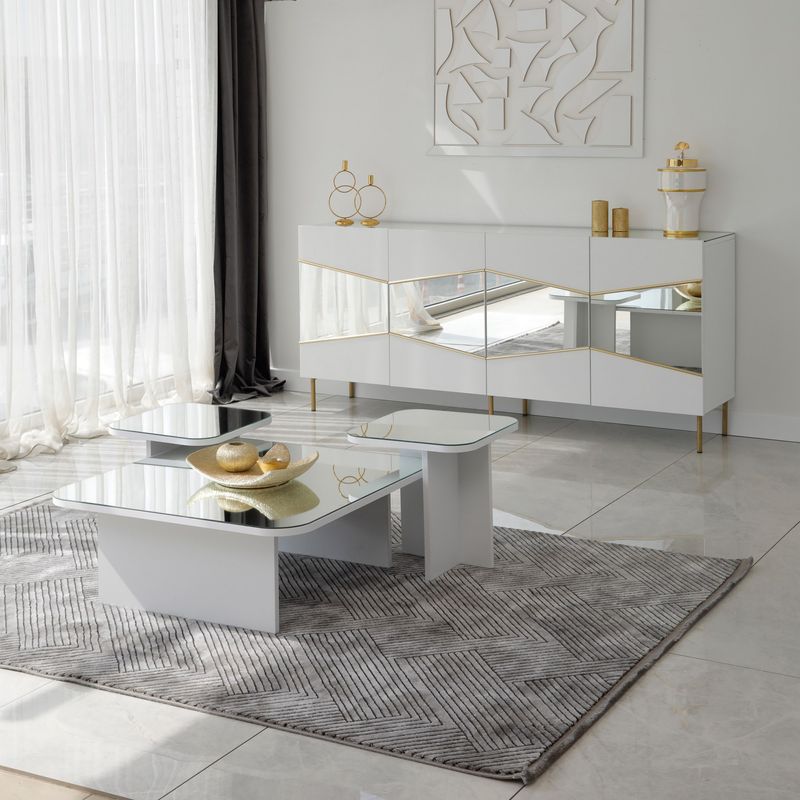Casa si Gradina - Mobilier - Mese si birouri - Masute de cafea - Set masute de cafea, Hanah Home, pal melaminat, alb, 80x80x30 cm, 40x40x35 cm, 40x40x40 cm - Infinity.ro