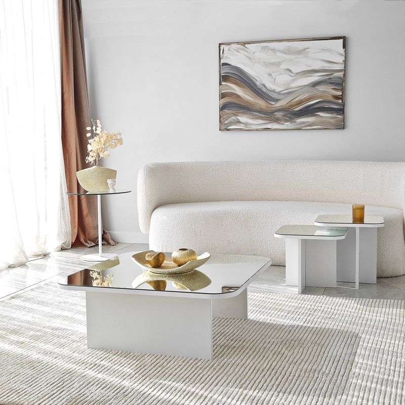 Casa si Gradina - Mobilier - Mese si birouri - Masute de cafea - Set masute de cafea, Hanah Home, pal melaminat, alb, 80x80x30 cm, 40x40x35 cm, 40x40x40 cm - Infinity.ro