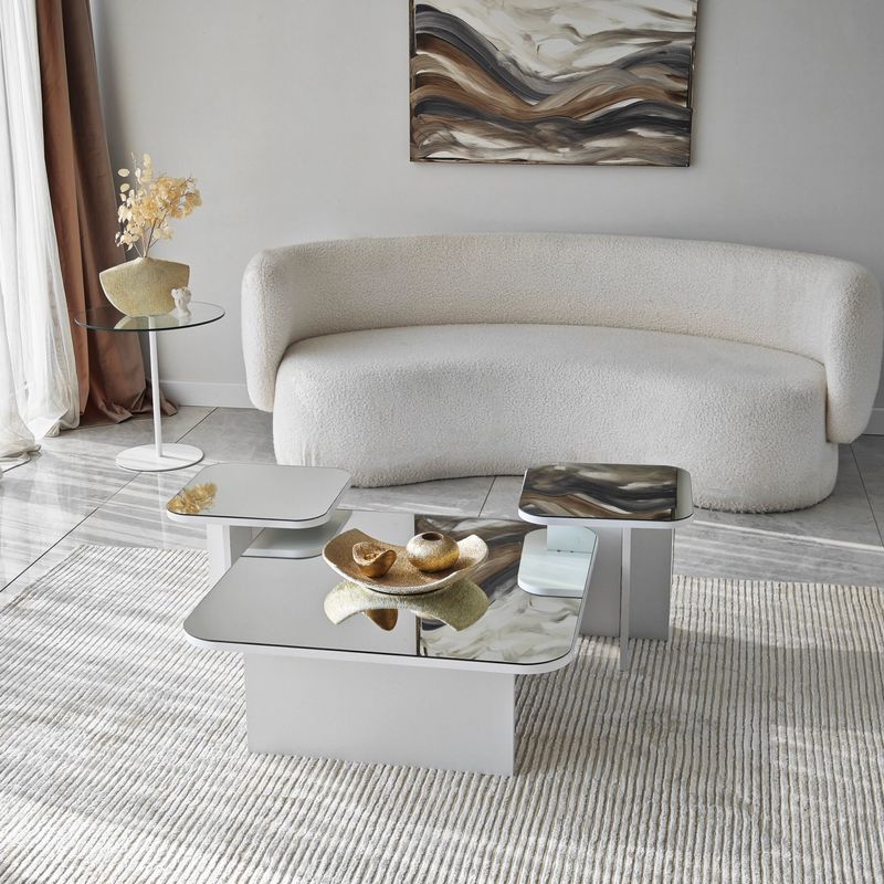 Casa si Gradina - Mobilier - Mese si birouri - Masute de cafea - Set masute de cafea, Hanah Home, pal melaminat, alb, 80x80x30 cm, 40x40x35 cm, 40x40x40 cm - Infinity.ro