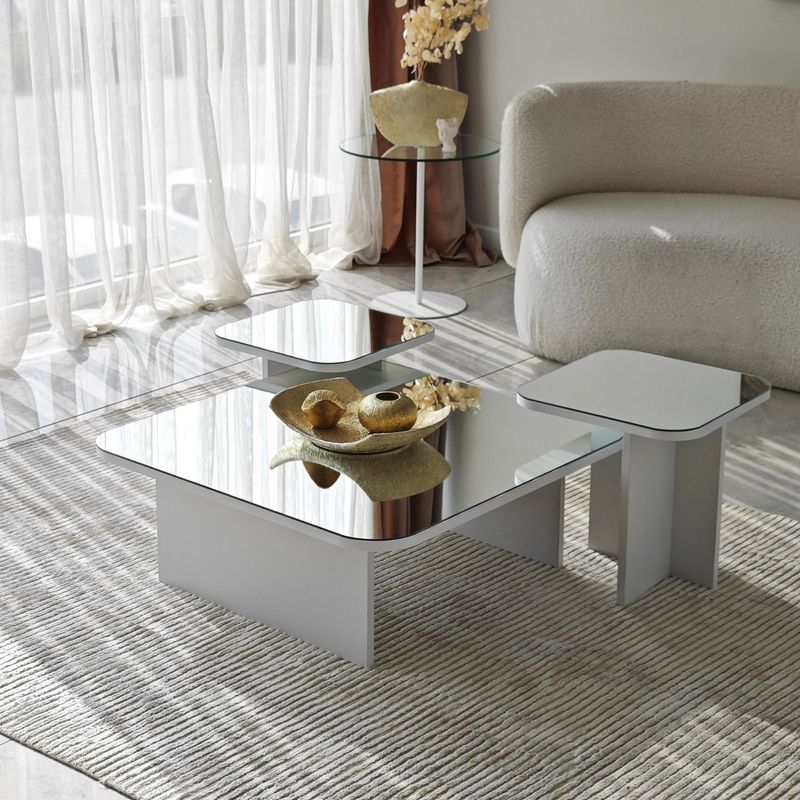 Casa si Gradina - Mobilier - Mese si birouri - Masute de cafea - Set masute de cafea, Hanah Home, pal melaminat, alb, 80x80x30 cm, 40x40x35 cm, 40x40x40 cm - Infinity.ro