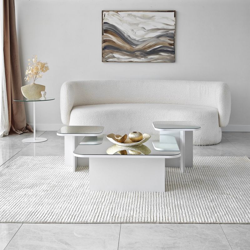 Casa si Gradina - Mobilier - Mese si birouri - Masute de cafea - Set masute de cafea, Hanah Home, pal melaminat, alb, 80x80x30 cm, 40x40x35 cm, 40x40x40 cm - Infinity.ro
