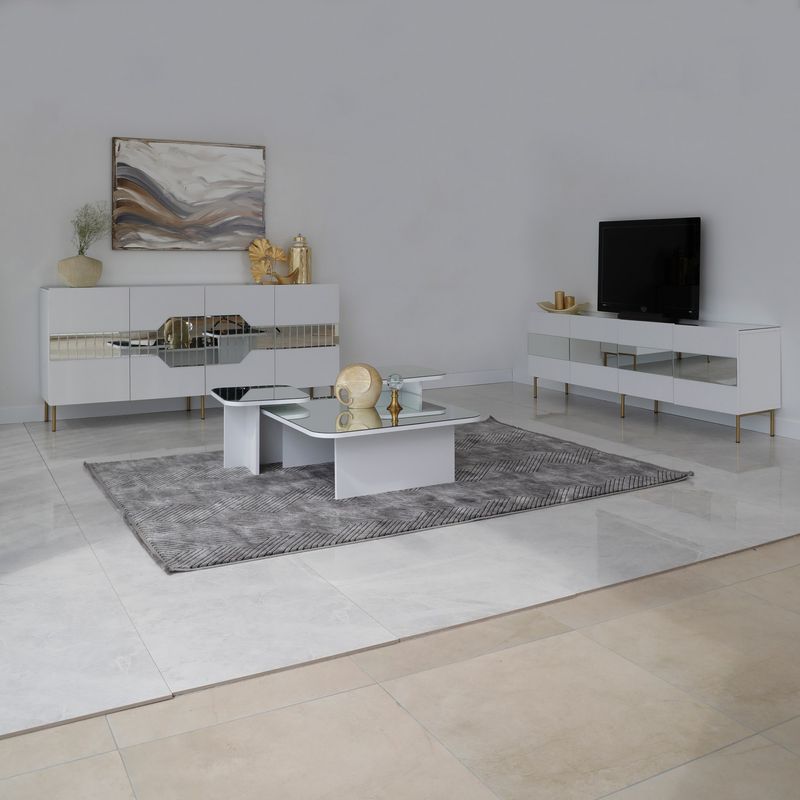 Casa si Gradina - Mobilier - Mese si birouri - Masute de cafea - Set masute de cafea, Hanah Home, pal melaminat, alb, 80x80x30 cm, 40x40x35 cm, 40x40x40 cm - Infinity.ro