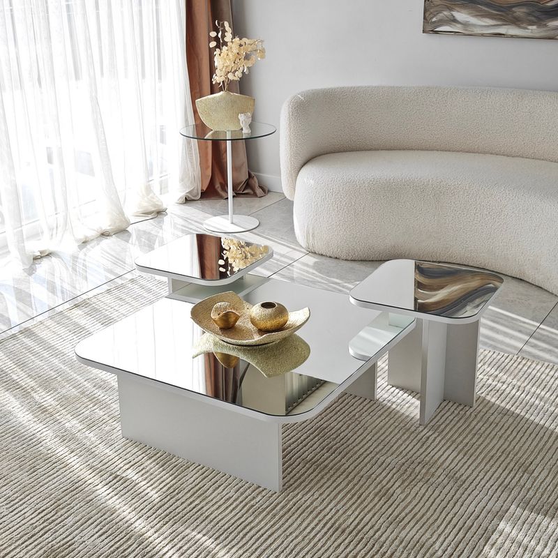 Casa si Gradina - Mobilier - Mese si birouri - Masute de cafea - Set masute de cafea, Hanah Home, pal melaminat, alb, 80x80x30 cm, 40x40x35 cm, 40x40x40 cm - Infinity.ro
