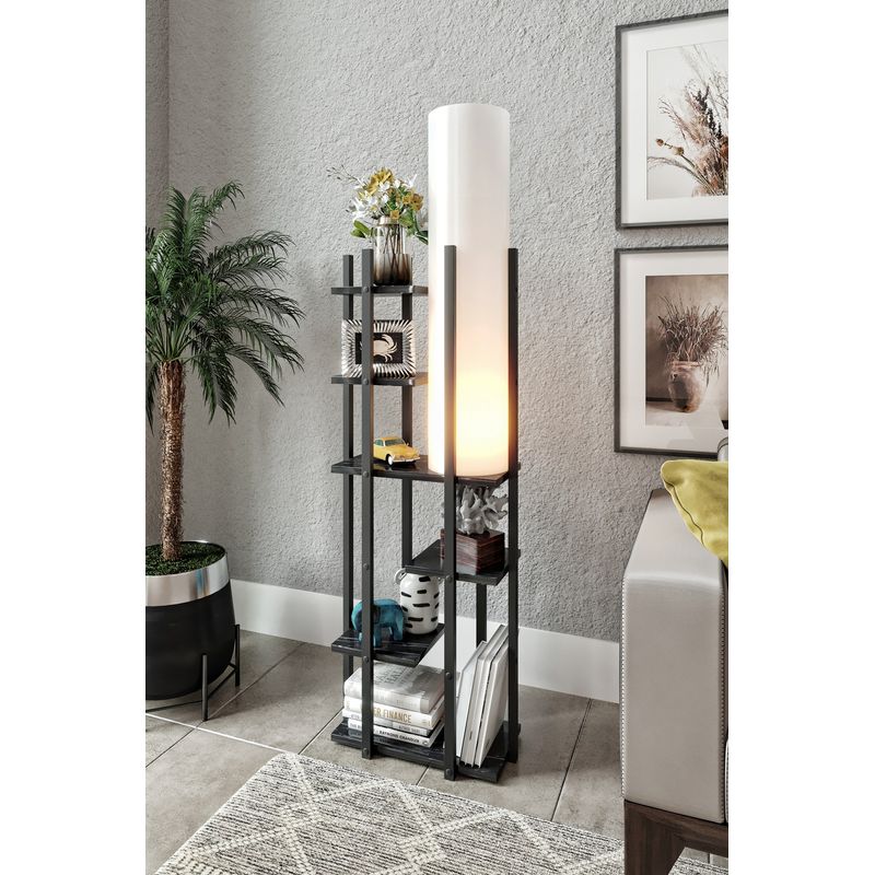 Casa si Gradina - Corpuri si surse de iluminat - Veioze si lampi - Lampadare - Lampadar, Opviq, lemn compozit si mdf, negru alb, 45x25x160 cm - Infinity.ro