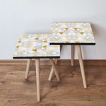 Casa si Gradina - Mobilier - Mese si birouri - Masute de cafea - Set masute de cafea cuib, Hanah Home, mdf, gri auriu alb, 35x47x35 cm, picioare lemn fag - Infinity.ro