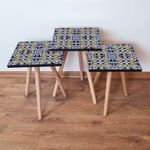 Casa si Gradina - Mobilier - Mese si birouri - Masute de cafea - Set masute de cafea, Hanah Home, mdf, albastru marin alb galben, 35x35x52 cm - Infinity.ro