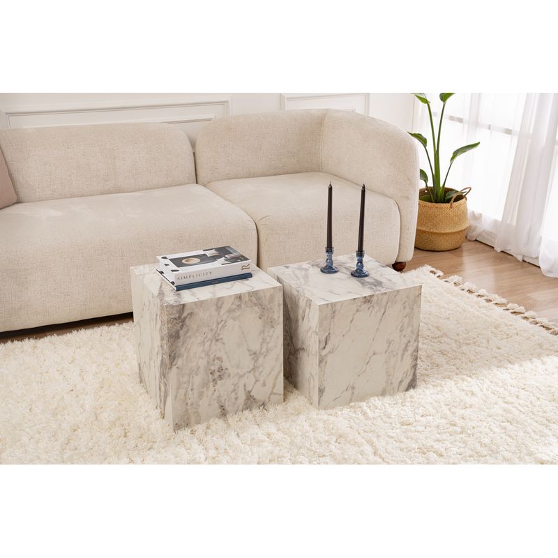 Casa si Gradina - Mobilier - Mese si birouri - Masute de cafea - Set masute laterale, Hanah Home, mdf, freesia marble, 40x40x40 cm, 40x40x45 cm - Infinity.ro