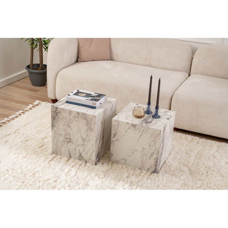 Casa si Gradina - Mobilier - Mese si birouri - Masute de cafea - Set masute laterale, Hanah Home, mdf, freesia marble, 40x40x40 cm, 40x40x45 cm - Infinity.ro