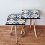 Casa si Gradina - Mobilier - Mese si birouri - Masute de cafea - Set masute de cafea, Hanah Home, mdf, albastru marin alb crem, 35x35x47 cm - Infinity.ro