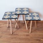 Casa si Gradina - Mobilier - Mese si birouri - Masute de cafea - Set masute de cafea, Hanah Home, mdf, albastru marin bej alb, 35x35x52 cm - Infinity.ro