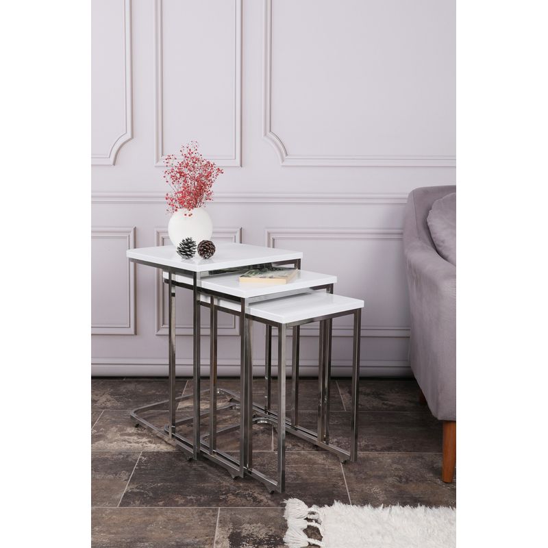 Casa si Gradina - Mobilier - Mese si birouri - Masute de cafea - Set masute cuib, Hanah Home, cadru metal, alb, blat mdf, 3 bucati - Infinity.ro