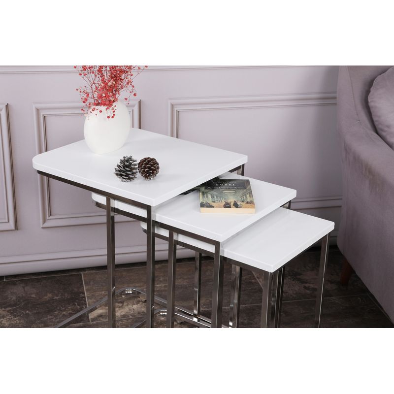 Casa si Gradina - Mobilier - Mese si birouri - Masute de cafea - Set masute cuib, Hanah Home, cadru metal, alb, blat mdf, 3 bucati - Infinity.ro