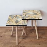 Casa si Gradina - Mobilier - Mese si birouri - Masute de cafea - Set masute de cafea, Hanah Home, mdf, bej auriu gri, 35x35x47 cm, picioare lemn fag - Infinity.ro