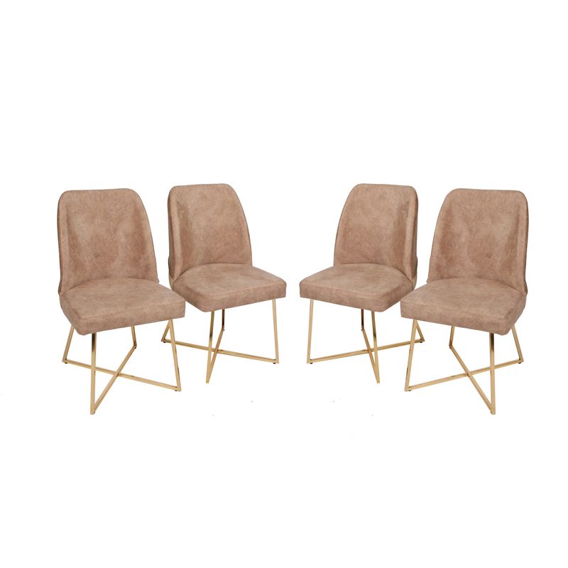 Casa si Gradina - Mobilier - Scaune si fotolii - Scaune - Set scaune, Hanah Home, metal, catifea, auriu maro, 50x49x90 cm, 4 bucati - Infinity.ro