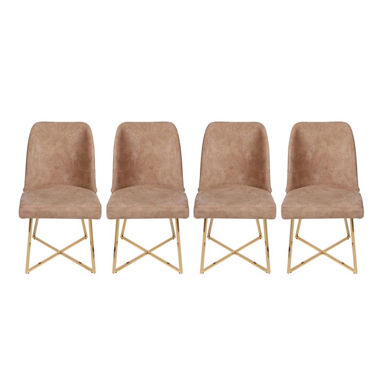Casa si Gradina - Mobilier - Scaune si fotolii - Scaune - Set scaune, Hanah Home, metal, catifea, auriu maro, 50x49x90 cm, 4 bucati - Infinity.ro