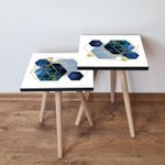 Casa si Gradina - Mobilier - Mese si birouri - Masute de cafea - Set masute de cafea, Hanah Home, mdf, albastru marin, auriu, alb, 35x47x35 cm, picioare lemn fag - Infinity.ro