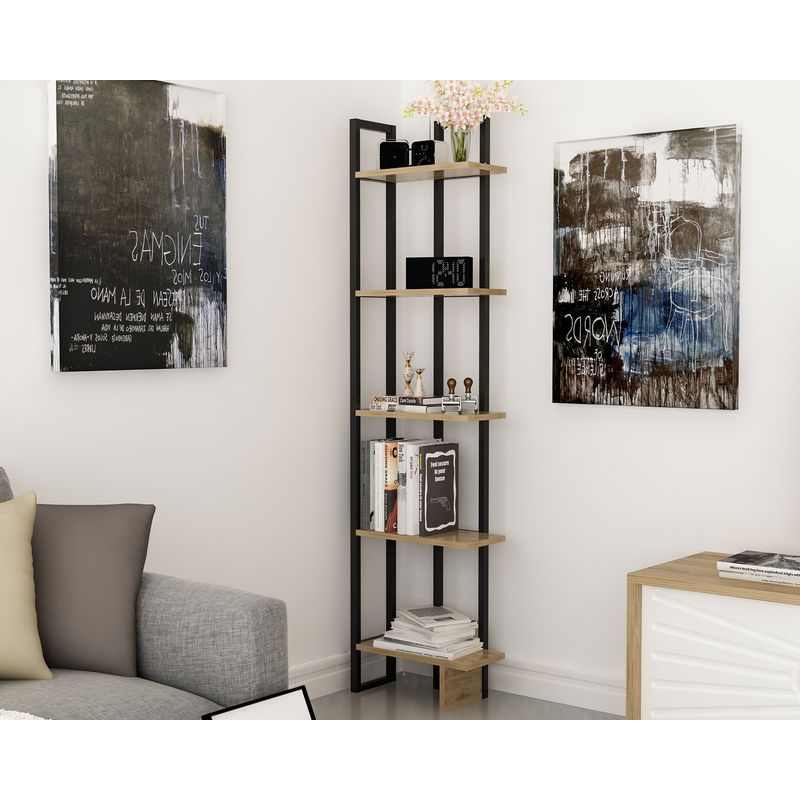 Casa si Gradina - Mobilier - Biblioteci si rafturi - Biblioteci - Biblioteca, Hanah Home, pal melaminat, stejar si negru, 45x22x180 cm - Infinity.ro