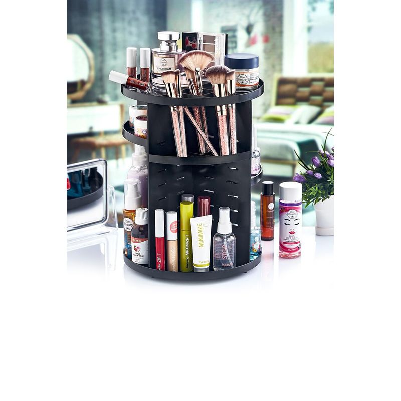 Ingrijire personala si Cosmetice - Machiaj - Accesorii machiaj - Organizator machiaj, Hermia, plastic, negru, 23x23x30.5 cm - Infinity.ro