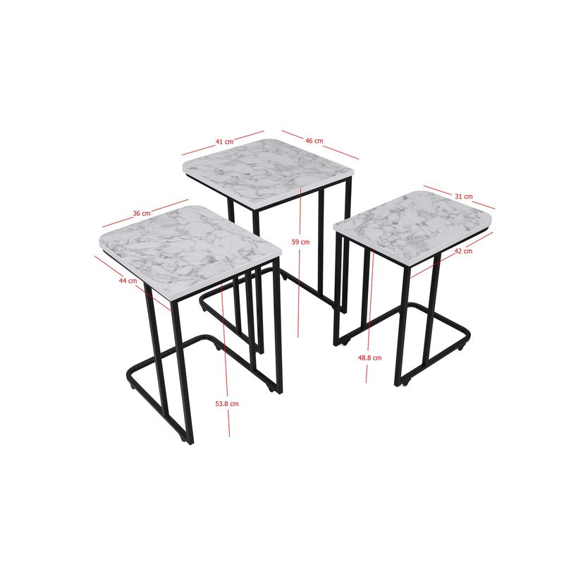 Casa si Gradina - Mobilier - Mese si birouri - Masute de cafea - Set masute cuib, Hanah Home, metal si mdf, alb si negru, 41x46x48.8 cm, 36x44x53.8 cm, 31x42x59 cm - Infinity.ro