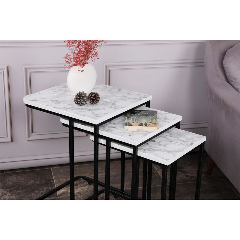 Casa si Gradina - Mobilier - Mese si birouri - Masute de cafea - Set masute cuib, Hanah Home, metal si mdf, alb si negru, 41x46x48.8 cm, 36x44x53.8 cm, 31x42x59 cm - Infinity.ro