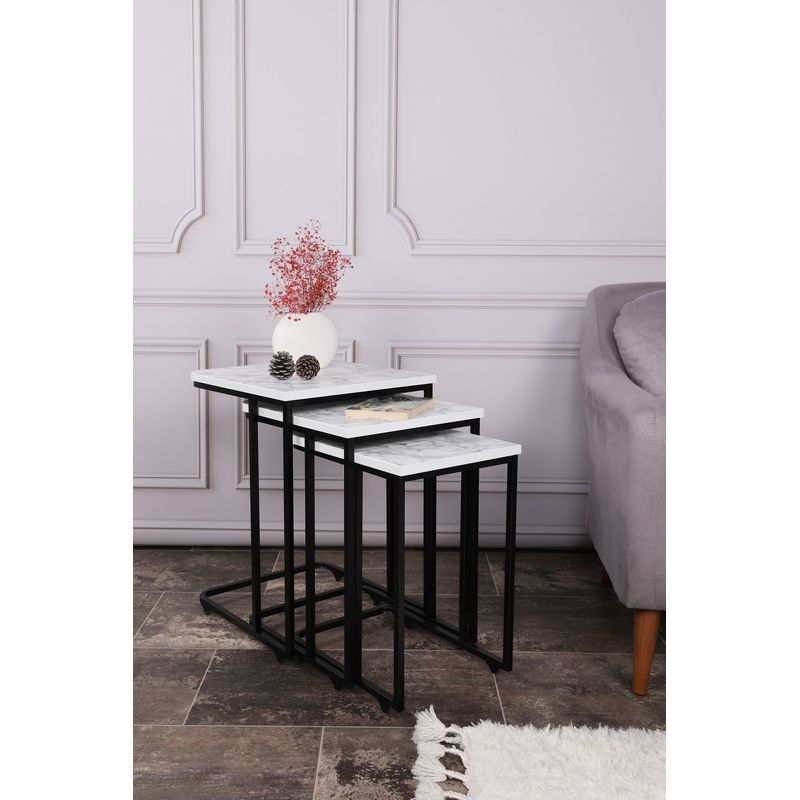 Casa si Gradina - Mobilier - Mese si birouri - Masute de cafea - Set masute cuib, Hanah Home, metal si mdf, alb si negru, 41x46x48.8 cm, 36x44x53.8 cm, 31x42x59 cm - Infinity.ro