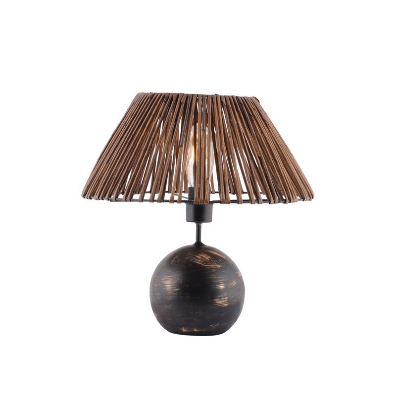 Casa si Gradina - Corpuri si surse de iluminat - Veioze si lampi - Veioze - Veioza, Opviq, poliester, capac bambus, negru alb auriu, 43 cm - Infinity.ro