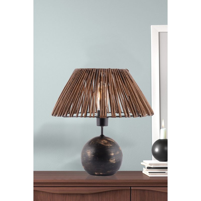 Casa si Gradina - Corpuri si surse de iluminat - Veioze si lampi - Veioze - Veioza, Opviq, poliester, capac bambus, negru alb auriu, 43 cm - Infinity.ro