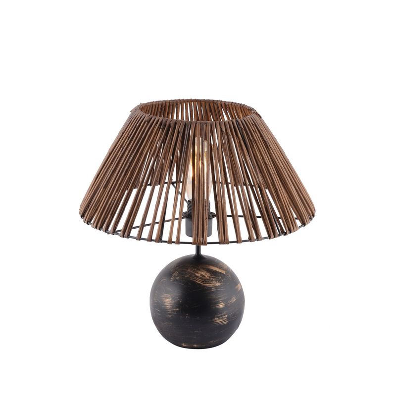 Casa si Gradina - Corpuri si surse de iluminat - Veioze si lampi - Veioze - Veioza, Opviq, poliester, capac bambus, negru alb auriu, 43 cm - Infinity.ro