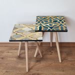 Casa si Gradina - Mobilier - Mese si birouri - Masute de cafea - Set masute de cafea, Hanah Home, mdf, albastru marin, gri, auriu, bej, picioare lemn fag, 35x35x47 cm, 2 piese - Infinity.ro