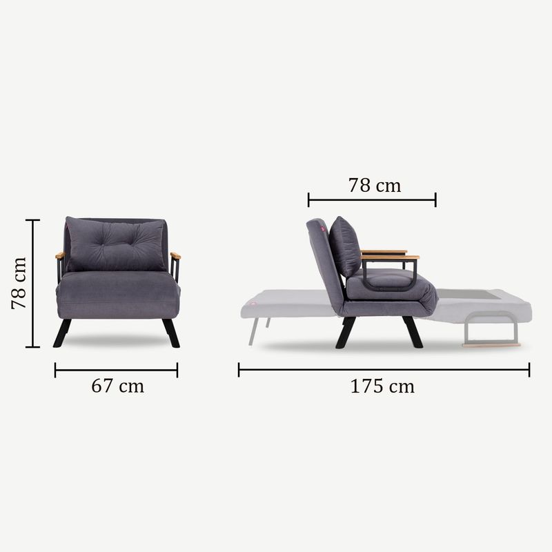 Casa si Gradina - Mobilier - Canapele si coltare - Canapele - Canapea extensibila, Hanah Home, metal, stofa in, gri deschis, 175x60 cm - Infinity.ro