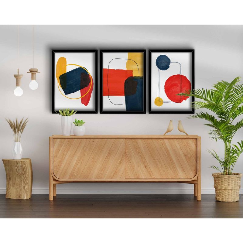 Casa si Gradina - Decoratiuni - Tablouri - Tablou decorativ inramat, Wallxpert, mdf, rosu, mustar, albastru marin, alb, 38x53 cm, set 3 bucati - Infinity.ro