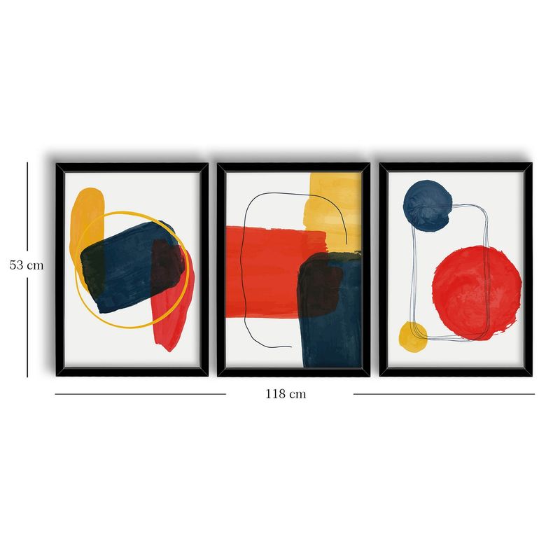 Casa si Gradina - Decoratiuni - Tablouri - Tablou decorativ inramat, Wallxpert, mdf, rosu, mustar, albastru marin, alb, 38x53 cm, set 3 bucati - Infinity.ro