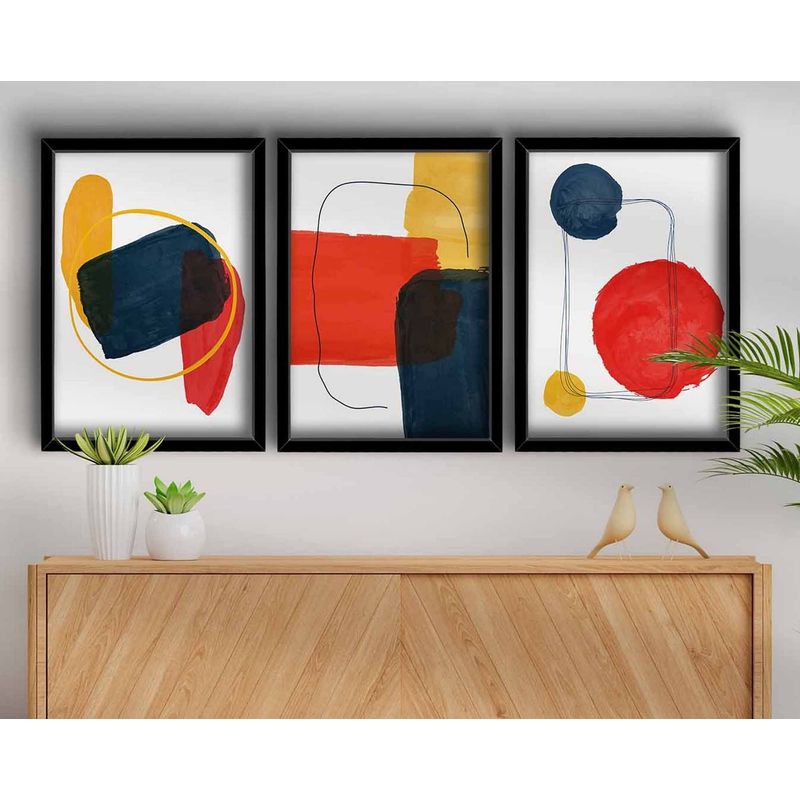 Casa si Gradina - Decoratiuni - Tablouri - Tablou decorativ inramat, Wallxpert, mdf, rosu, mustar, albastru marin, alb, 38x53 cm, set 3 bucati - Infinity.ro