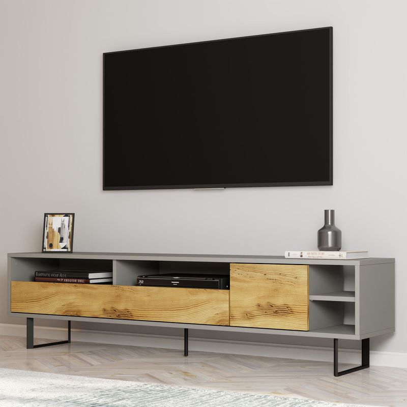 Casa si Gradina - Mobilier - Comode si corpuri - Comode - Comoda tv, Hanah Home, pal melaminat, gri si stejar, 180x44.7x29.8 cm - Infinity.ro