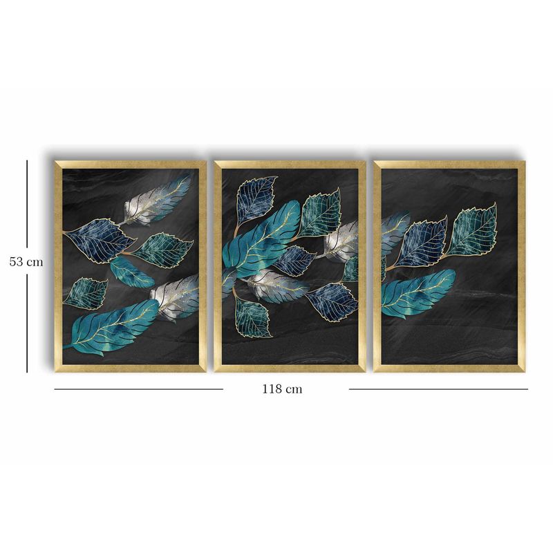 Casa si Gradina - Decoratiuni - Tablouri - Tablou decorativ inramat, Wallxpert, mdf, albastru, albastru marin, auriu, alb, 38x53 cm, set 3 piese - Infinity.ro