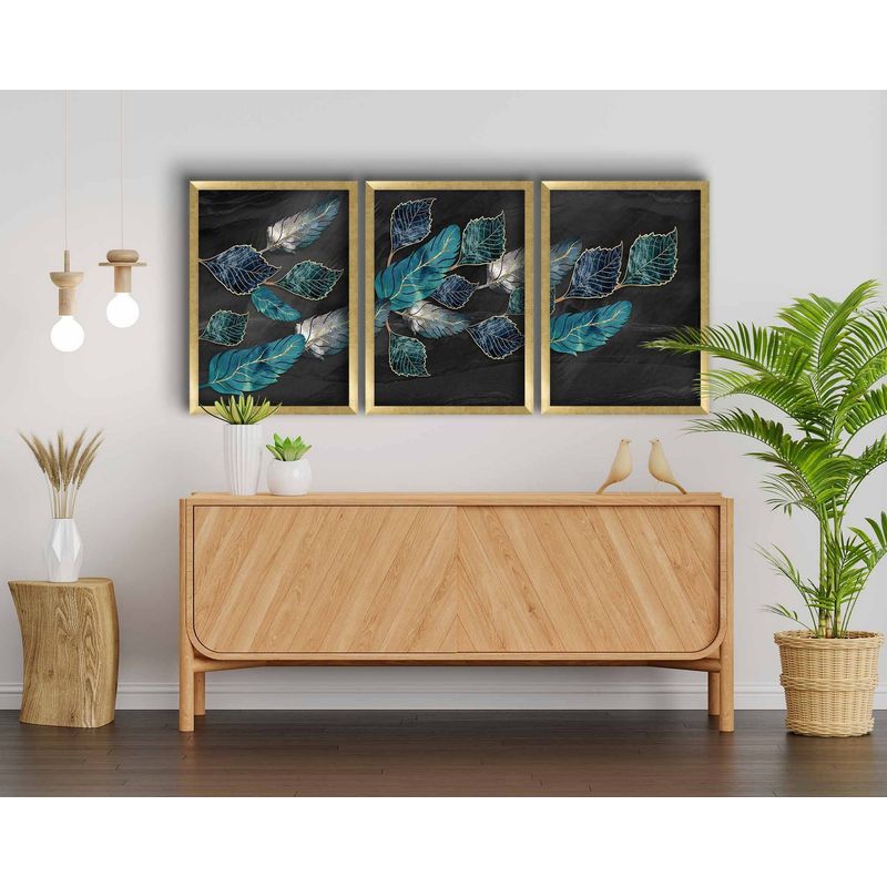 Casa si Gradina - Decoratiuni - Tablouri - Tablou decorativ inramat, Wallxpert, mdf, albastru, albastru marin, auriu, alb, 38x53 cm, set 3 piese - Infinity.ro