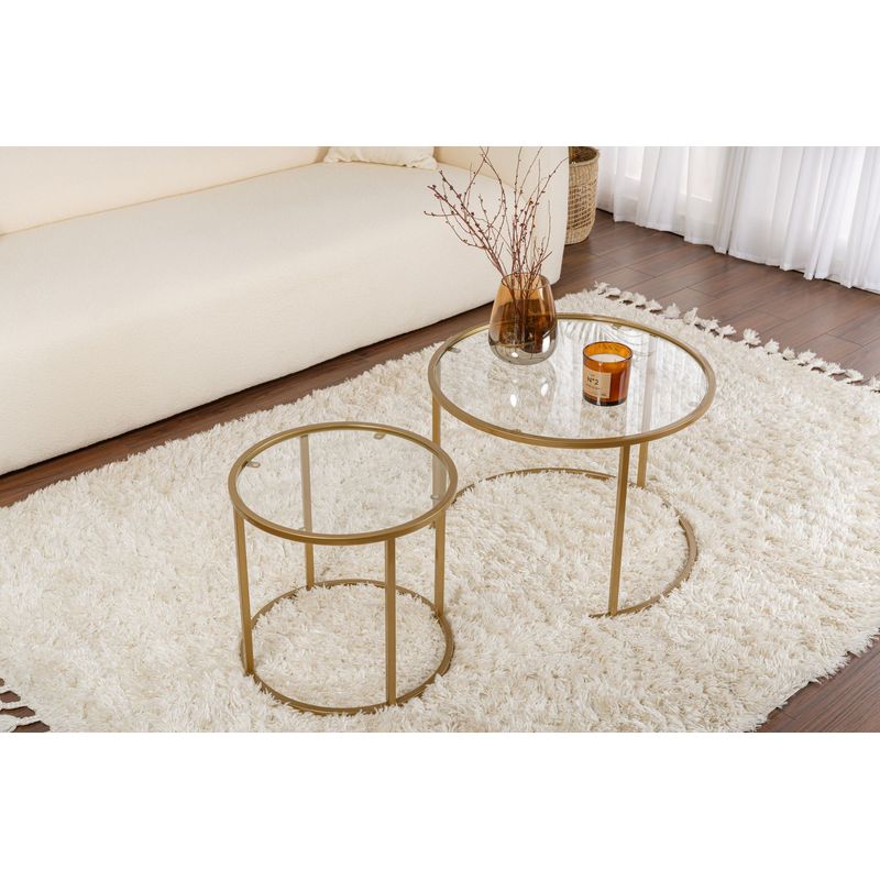 Casa si Gradina - Mobilier - Mese si birouri - Masute de cafea - Set masute de cafea, Hanah Home, sticla temperata, auriu, metal, 60x60x43 cm, 42x42x39 cm - Infinity.ro