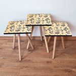 Casa si Gradina - Mobilier - Mese si birouri - Masute de cafea - Set masute de cafea, Hanah Home, mdf, bej, albastru, negru, alb, picioare lemn fag, 35x35x52 cm - Infinity.ro