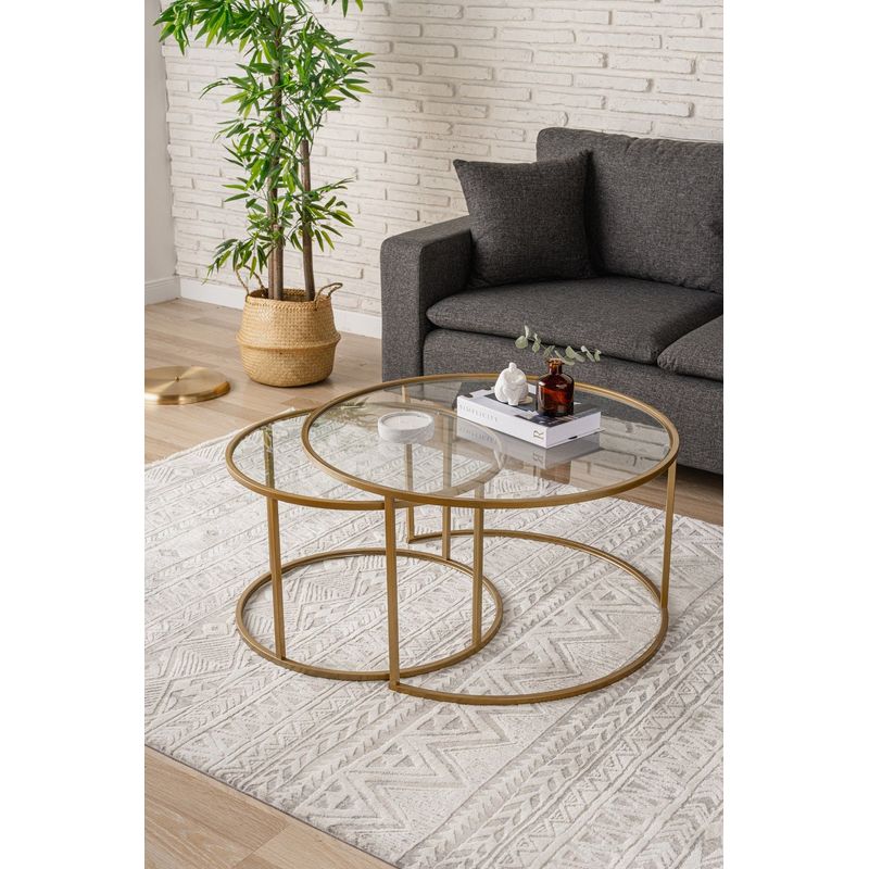 Casa si Gradina - Mobilier - Mese si birouri - Masute de cafea - Masa de cafea, Hanah Home, sticla temperata si metal, auriu transparent, 80x80x43 cm - Infinity.ro