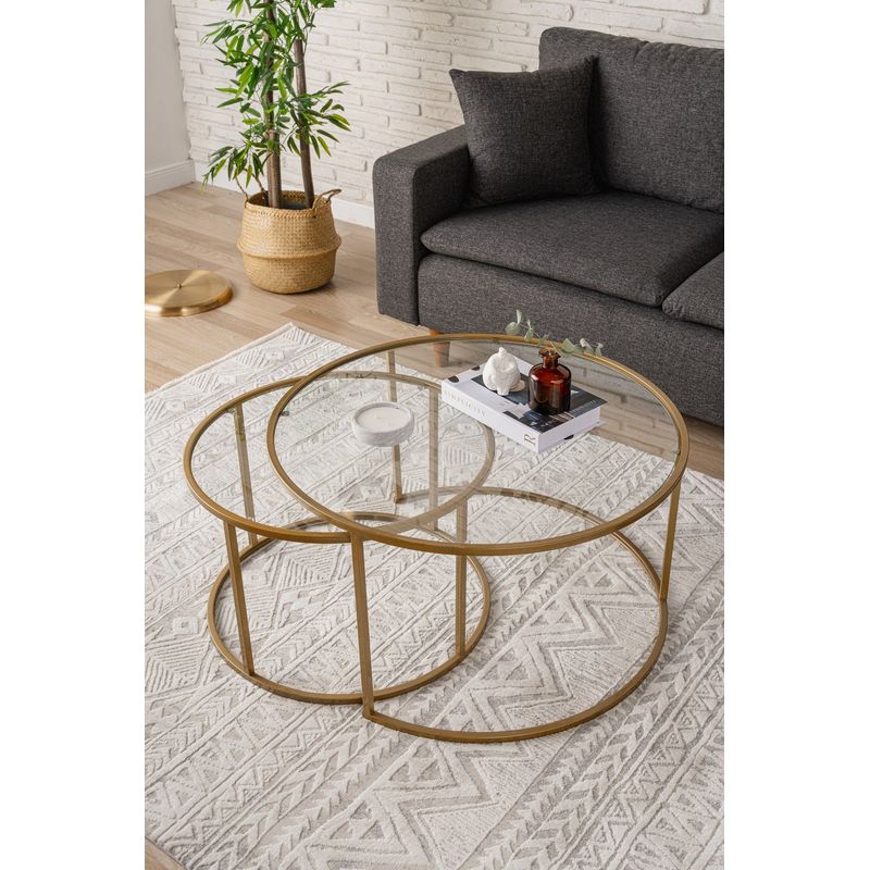 Casa si Gradina - Mobilier - Mese si birouri - Masute de cafea - Masa de cafea, Hanah Home, sticla temperata si metal, auriu transparent, 80x80x43 cm - Infinity.ro
