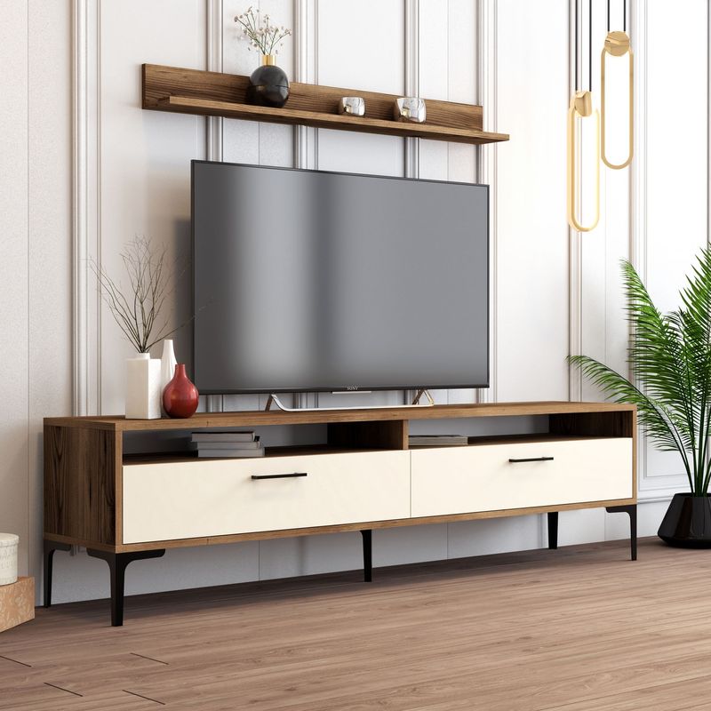 Casa si Gradina - Mobilier - Comode si corpuri - Comode - Comoda tv, Hanah Home, pal melaminat, nuc si crem, 180x47x35 cm, 845HCT3099 - Infinity.ro