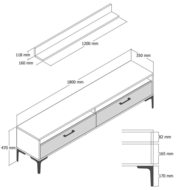 Casa si Gradina - Mobilier - Comode si corpuri - Comode - Comoda tv, Hanah Home, pal melaminat, nuc si crem, 180x47x35 cm, 845HCT3099 - Infinity.ro